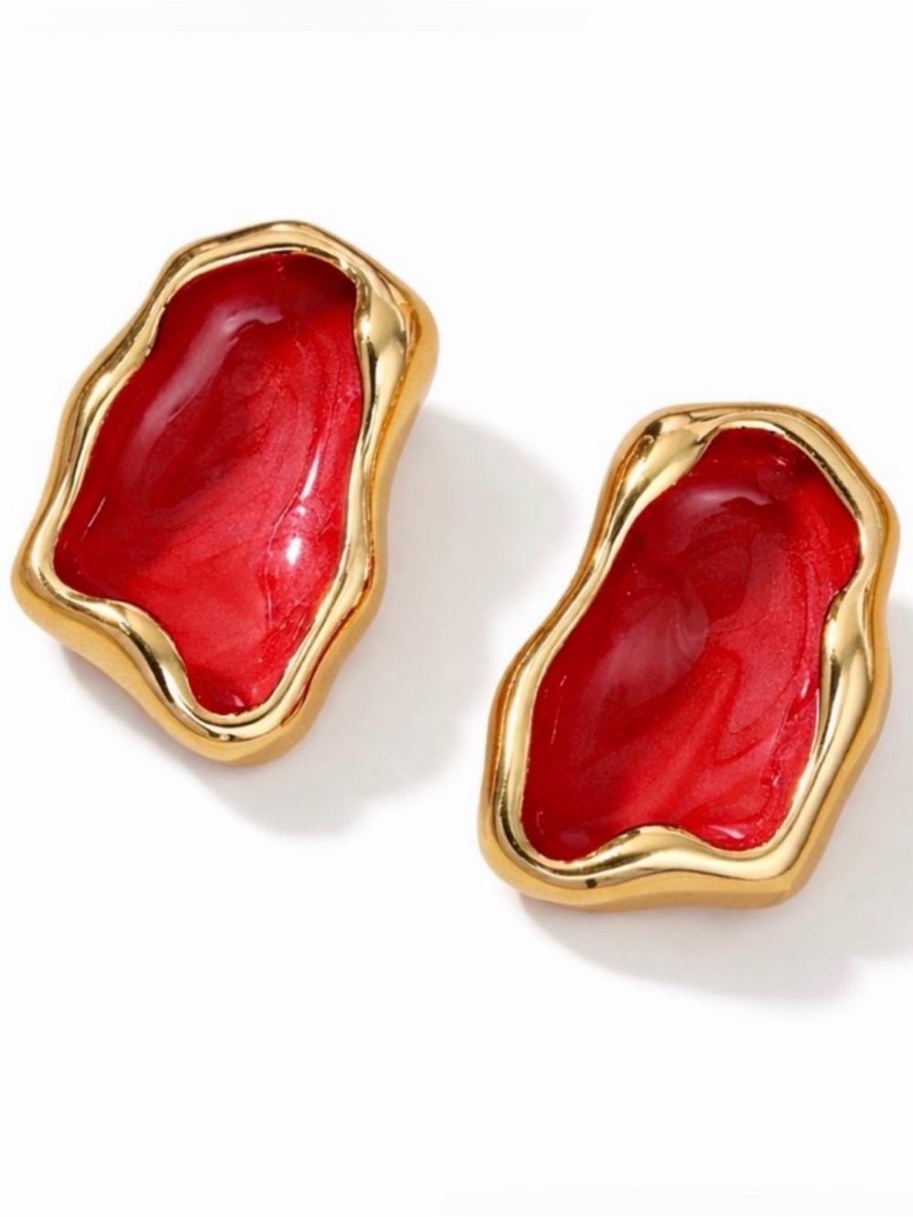 Abstract Red Marble Statement Earrings